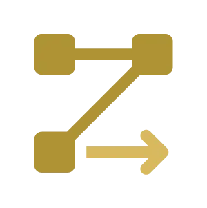 Gold connected blocks with a zigzag line and a right-pointing arrow icon