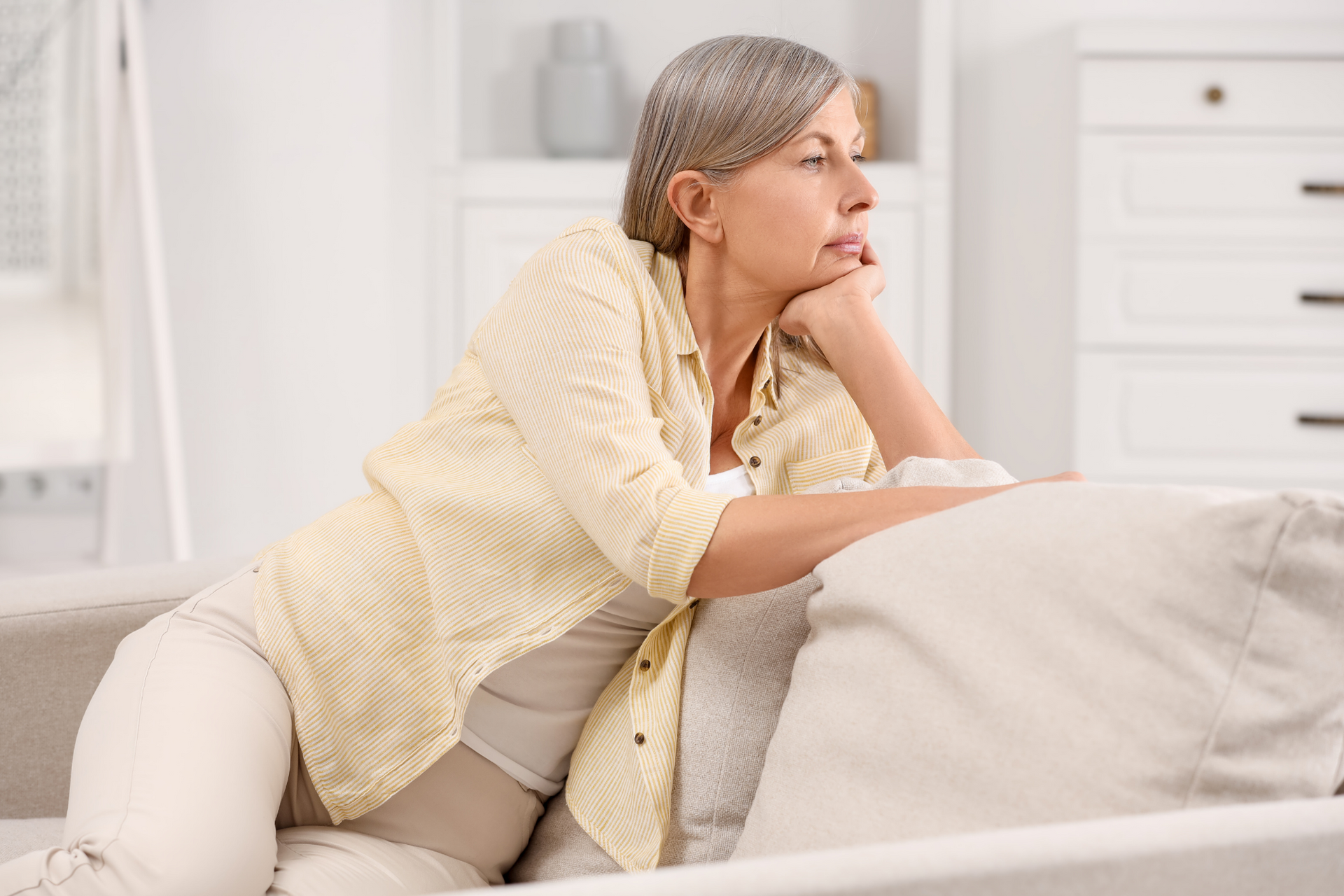 A woman reflects on her health after learning about non-hormonal menopause care options. 