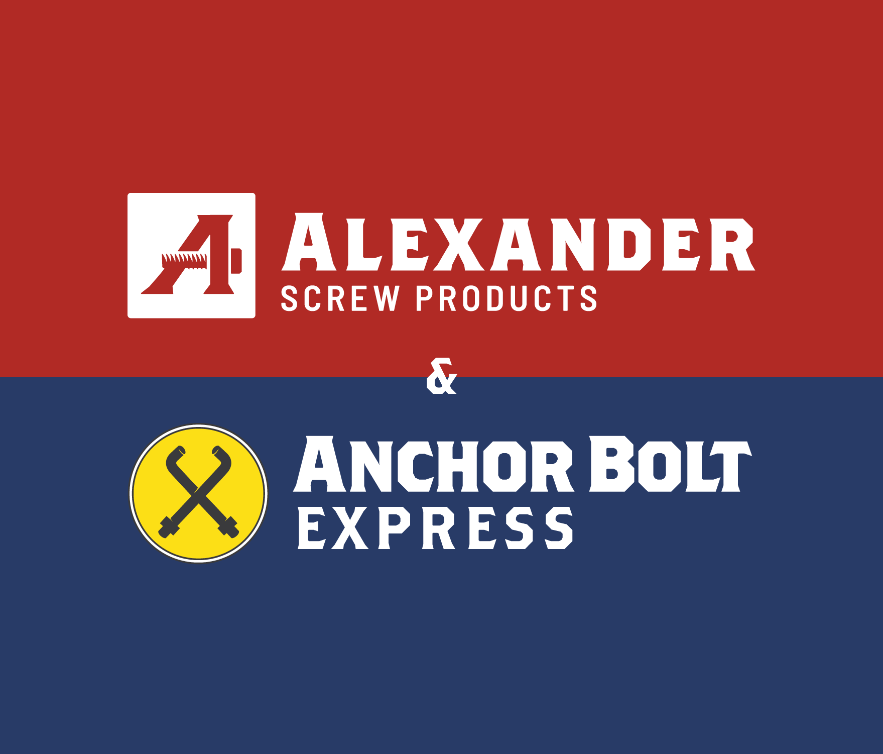 Logo with red/blue background. 
