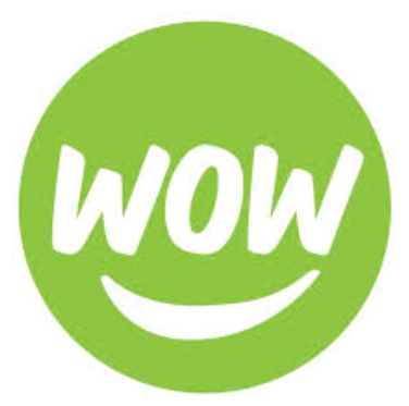 Green circle logo with white “WOW” text and a curved smile underneath