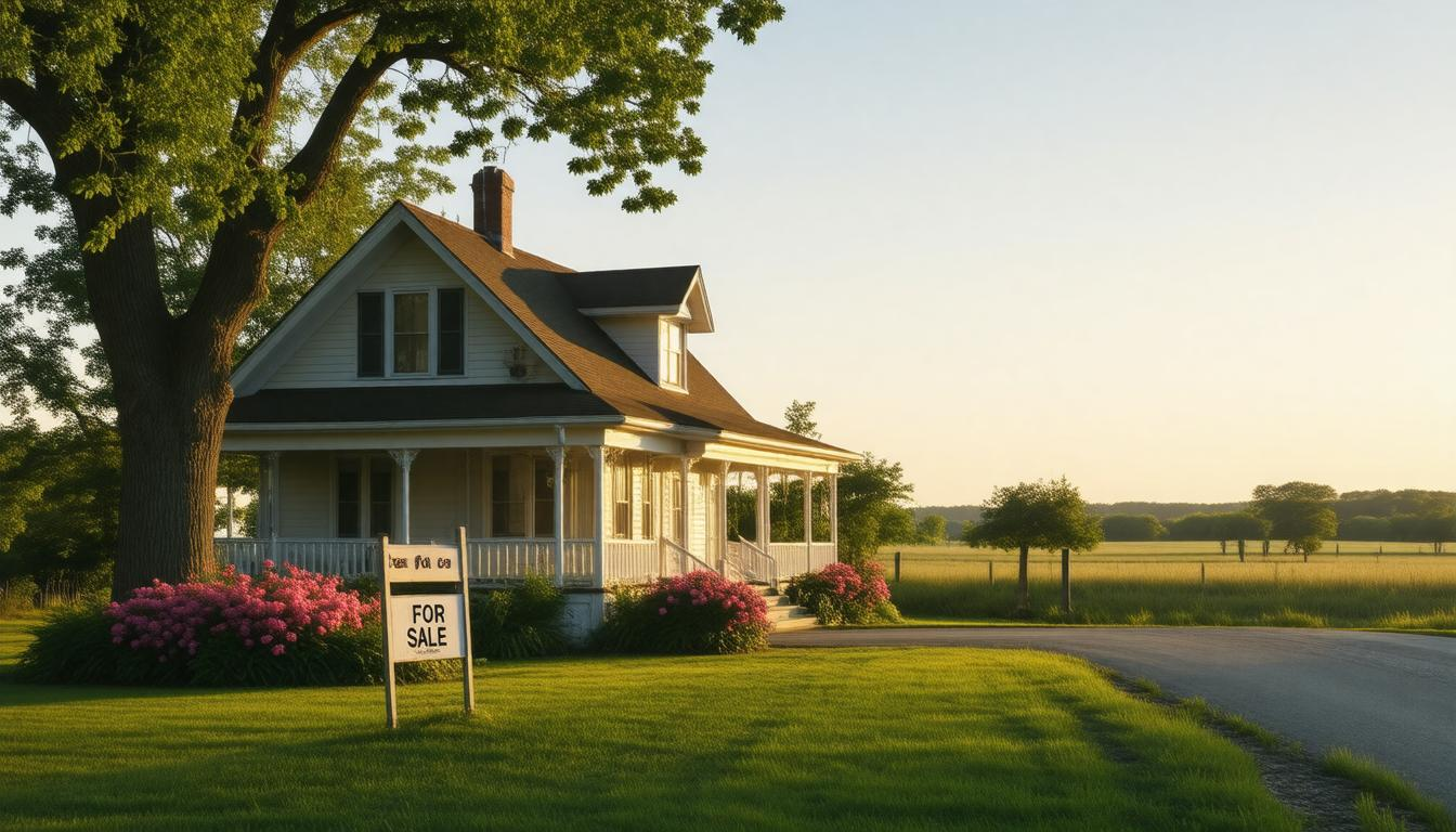 A house with a for sale sign in front of it