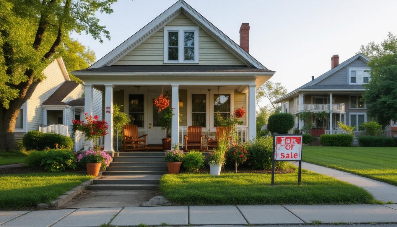 A house with a for sale sign in front of it