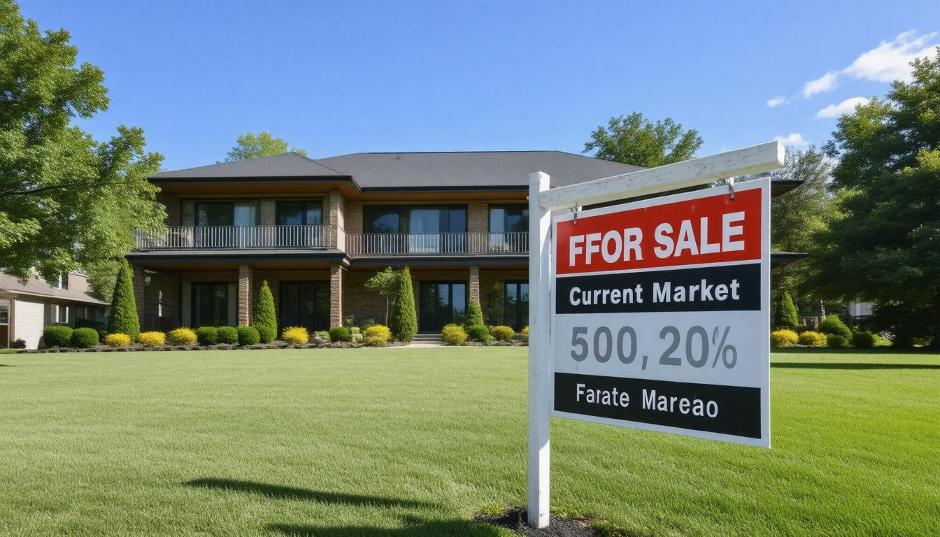 A large house with a for sale sign in front of i