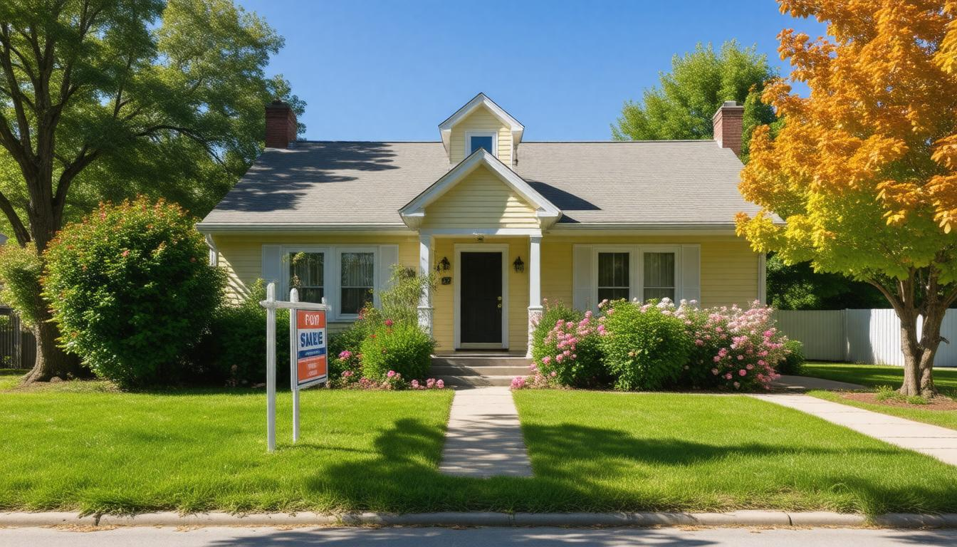 A house with a for sale sign in front of it
