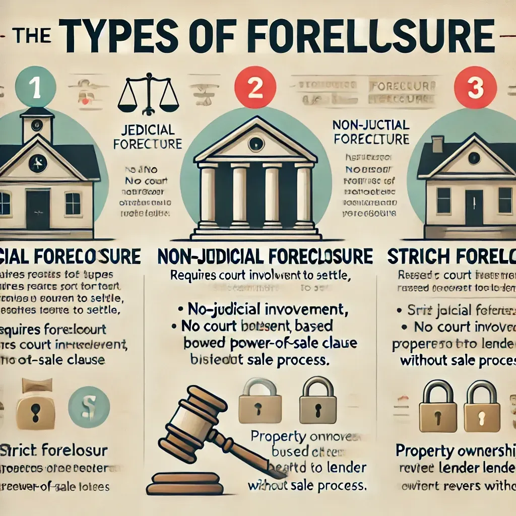 A poster showing the different types of foreclosure