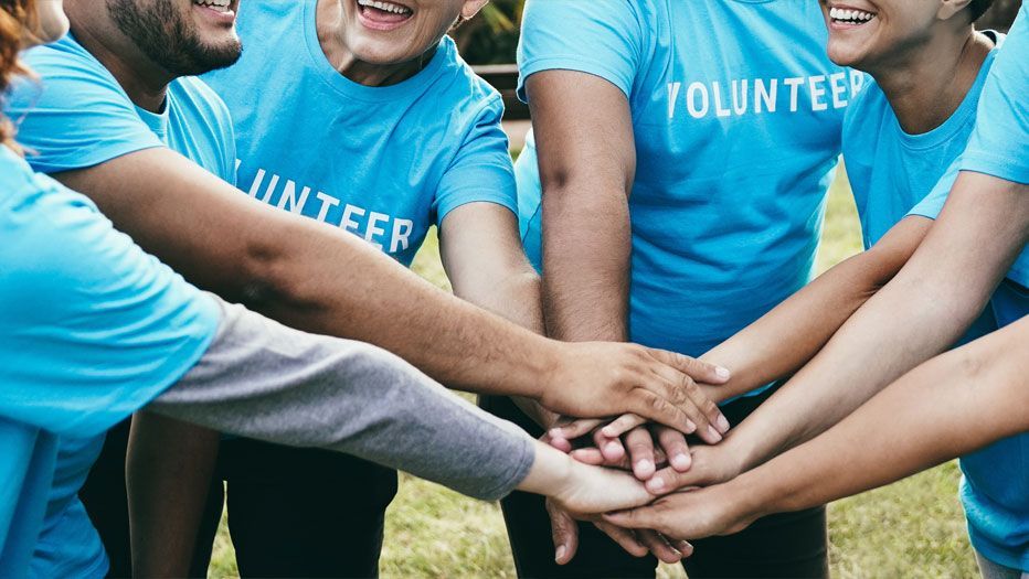 Volunteers showing teamwork