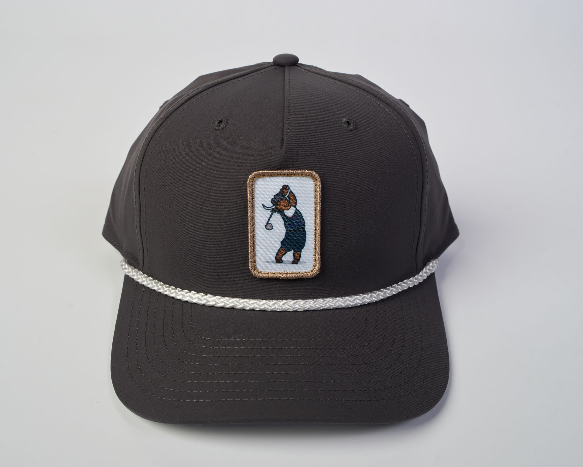 Golfer Guild Tartan Swinger Rope Hat with Scottish Highland Cow golfing art by Jonas Claesson