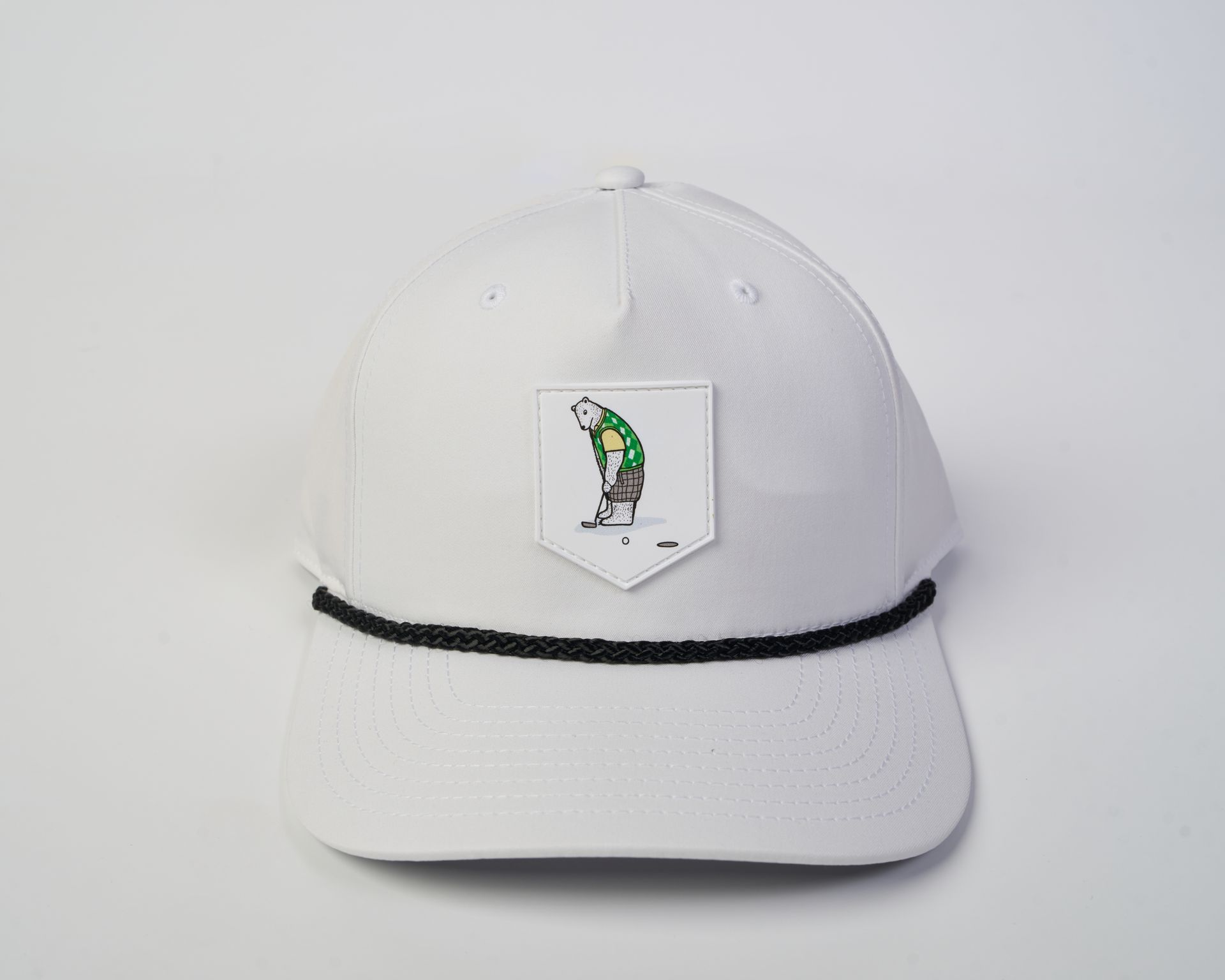Golfer Guild Bear Drive Rope Hat with golfing animal polar bear art by Jonas Claesson.