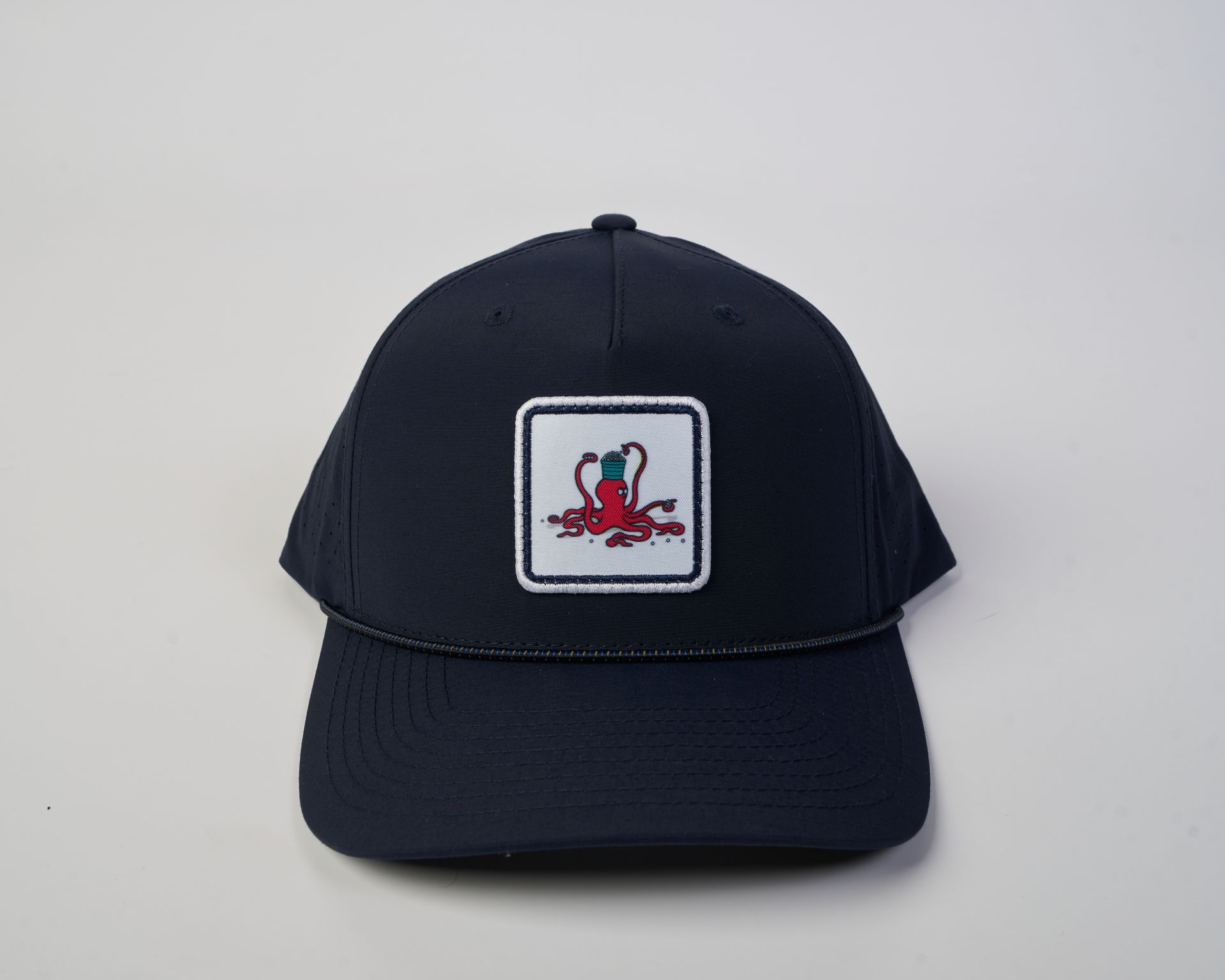 Golfer Guild Kraken Caddie Rope Hat with golfing animal octopus art by Jonas Claesson