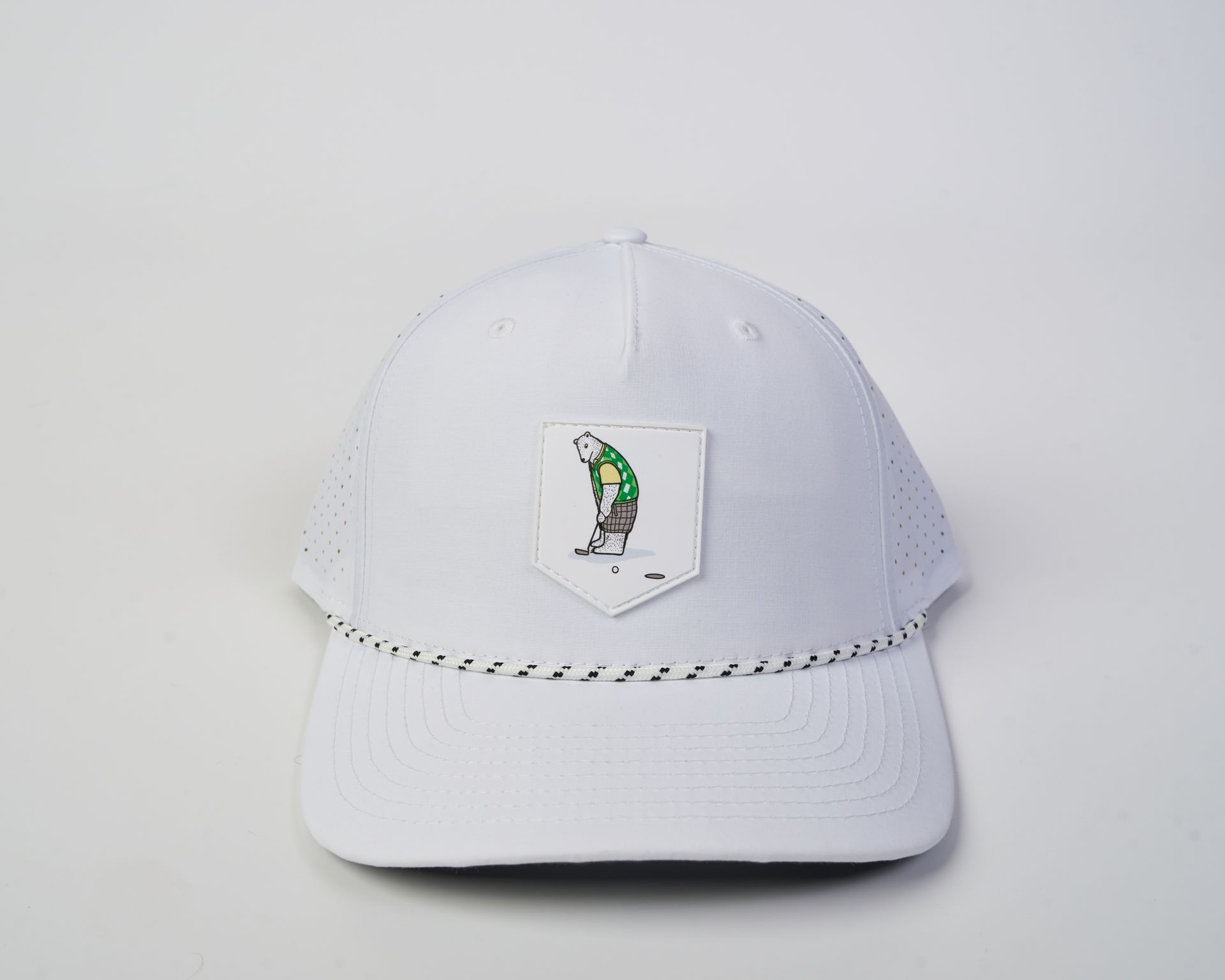 Golfer Guild Arctic Ace Performance Rope Hat with polar bear golfing animal art by Jonas Claesson