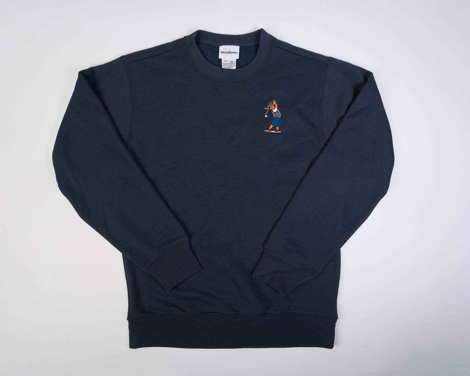 Golfer Guild Coziest Sweater featuring Jonas Claesson highland cow golfing animal artwork in soft cotton fleece