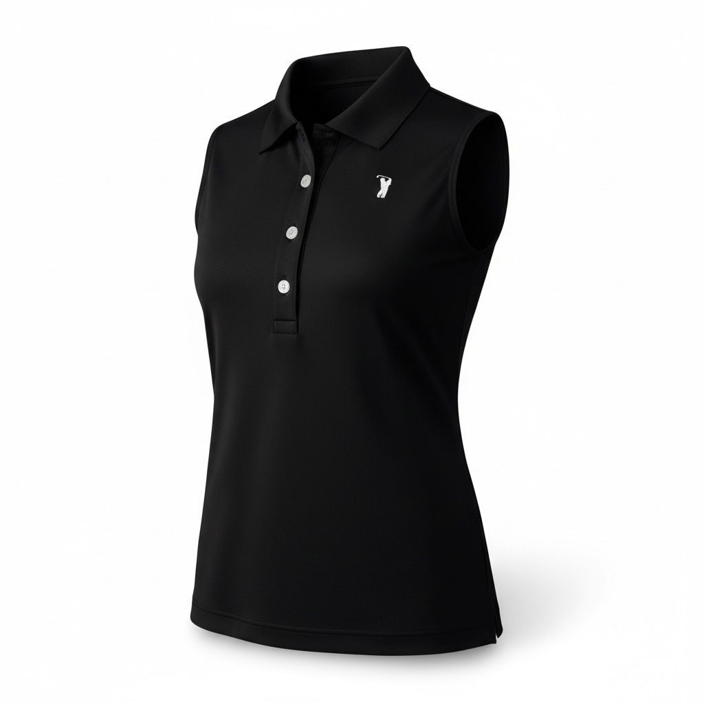Black sleeveless cutest polo in golf - features golfing bear silhouette