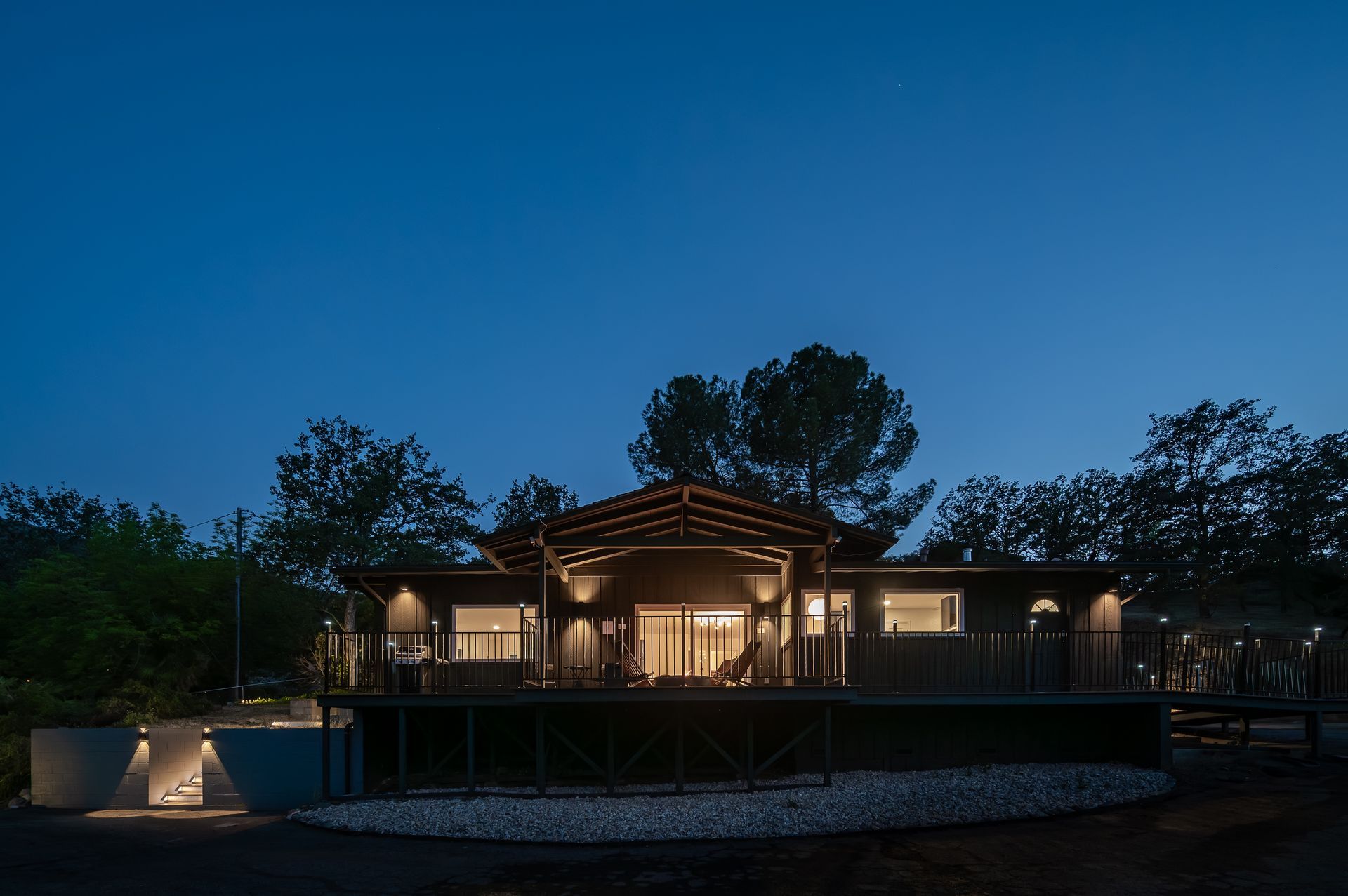 Sierra Skyline luxury vacation rental exterior at night near Sequoia National Park