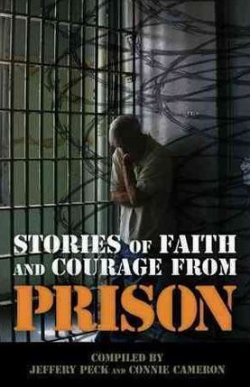 Book cover: A person praying inside a prison cell. Text: