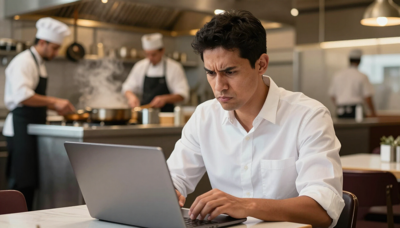 Restaurant owner looking at tablet