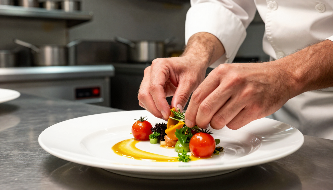 Chef plating a dish
