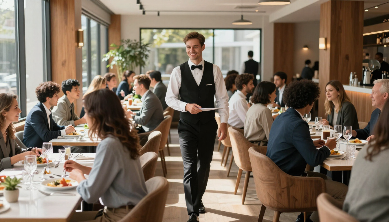 Happy diners in a modern restaurant