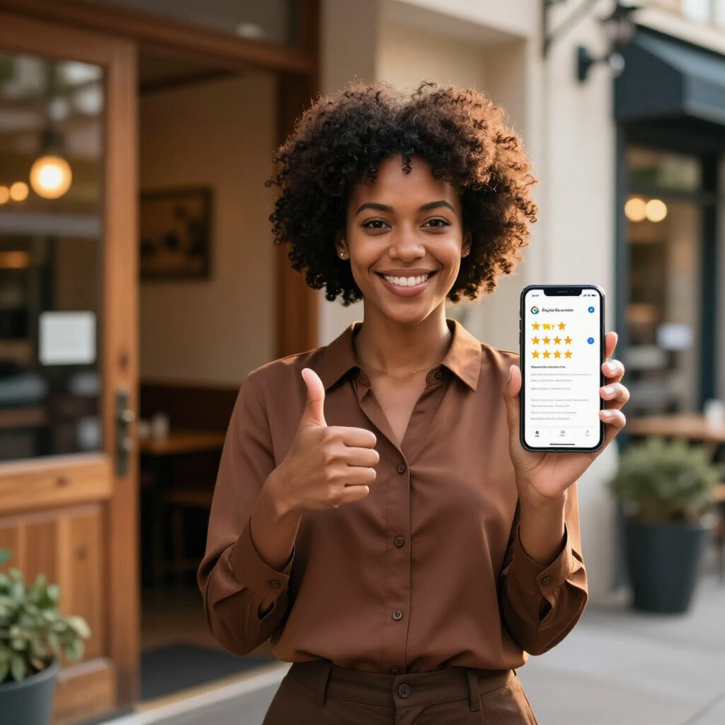 Restaurant owner checking Google Business Profile reviews on smartphone