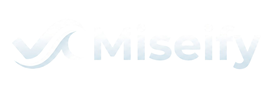Light blue Miseify logo with abstract wave icon on white background