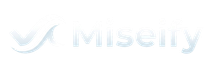 Light blue Miseify logo with abstract wave icon on white background