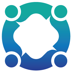 a group of people are sitting in a circle with a speech bubble in the middle