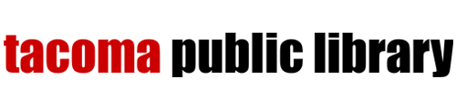 The tacoma public library logo is red and black
