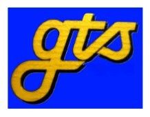 Stylized yellow “gts” lettering on a blue background