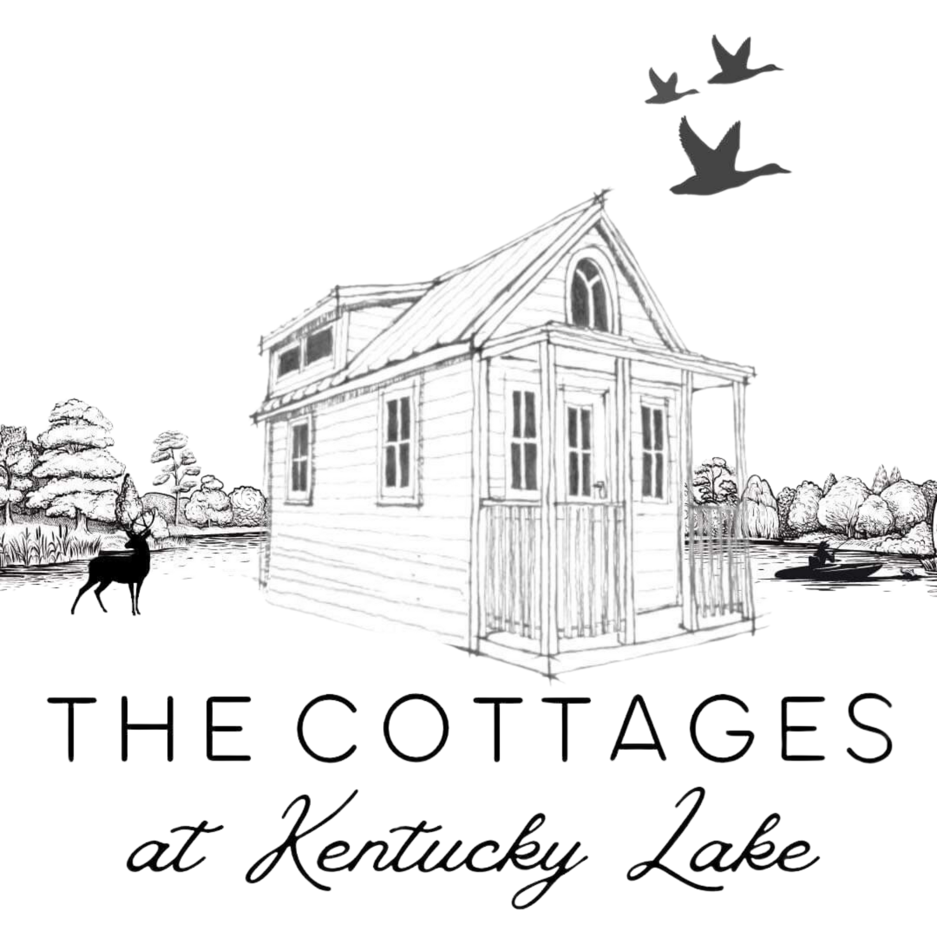 A black and white logo for the cottages at kentucky lake