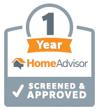 A logo for a 1 year home advisor screened and approved.