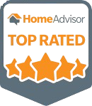 A home advisor top rated badge with four stars.