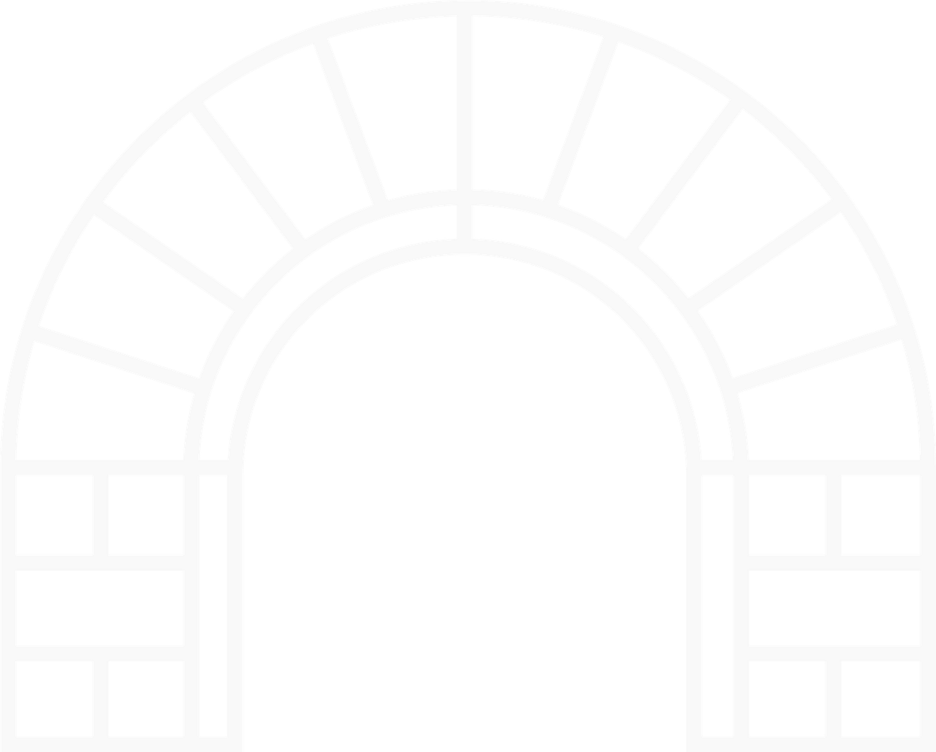 White garden arch with brick-like design.