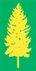 A yellow evergreen tree icon on a green background.