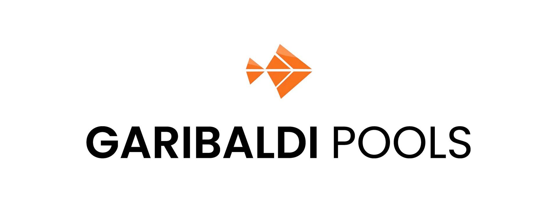 A logo for Garibaldi Pools with an orange fish on a white background.