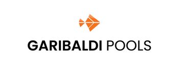 A logo for Garibaldi Pools with an orange fish on a white background.