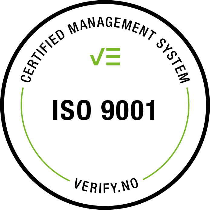 ISO 9001 certification logo: a black and white circle with the words 