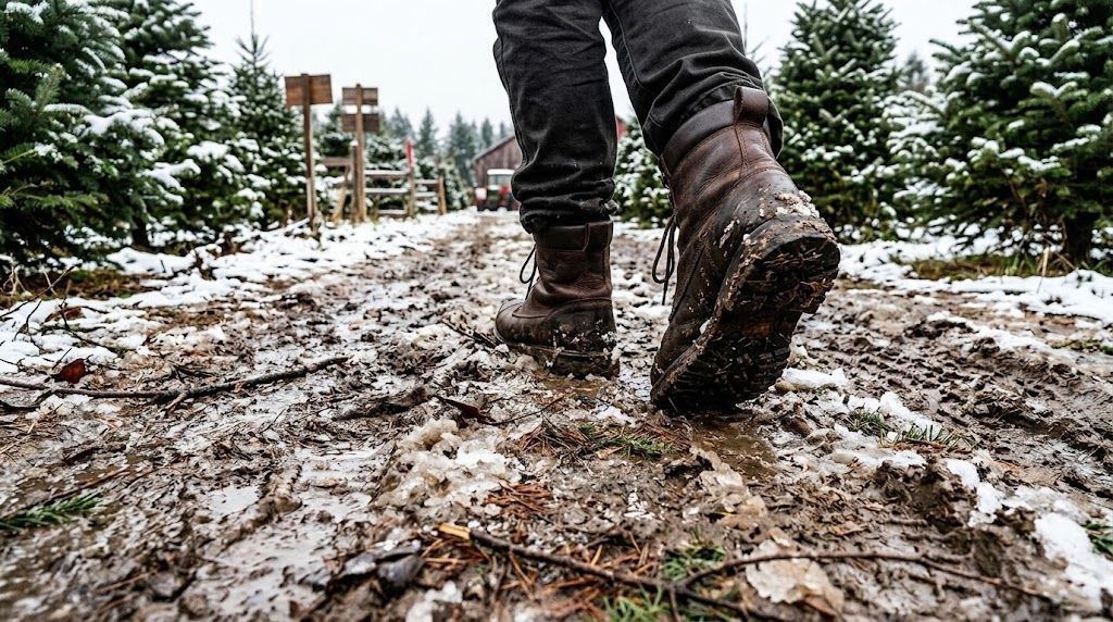 Waterproof boots for walking a Christmas tree field