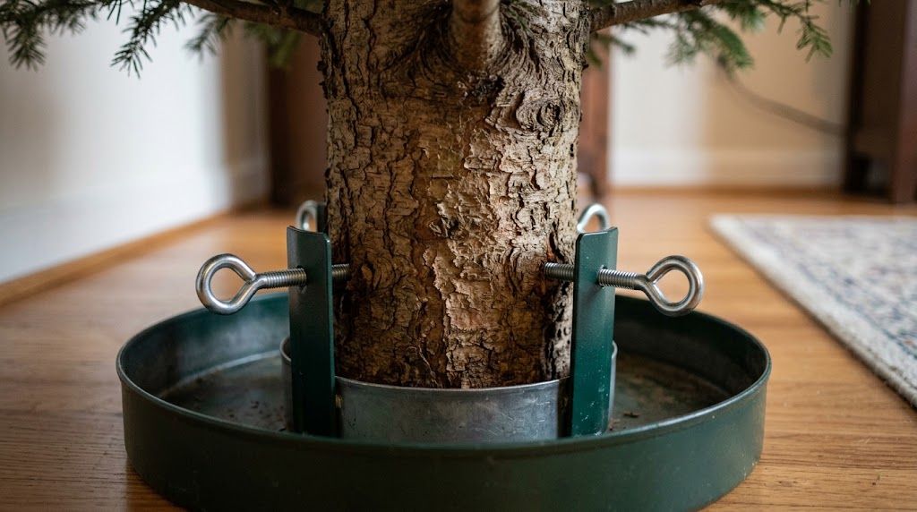 Straight Christmas tree trunk in a stand