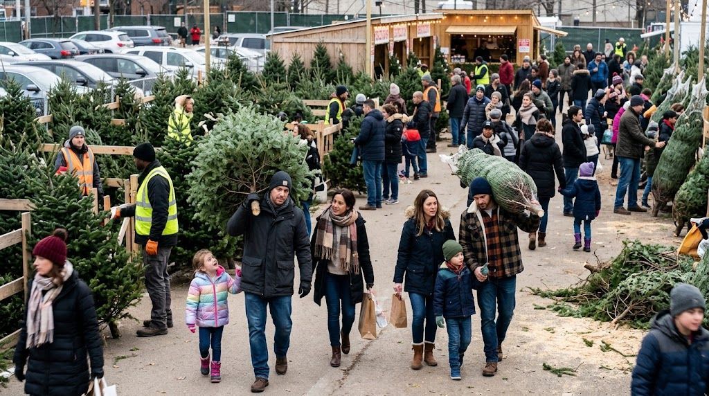 Families picking Christmas trees on opening weekend