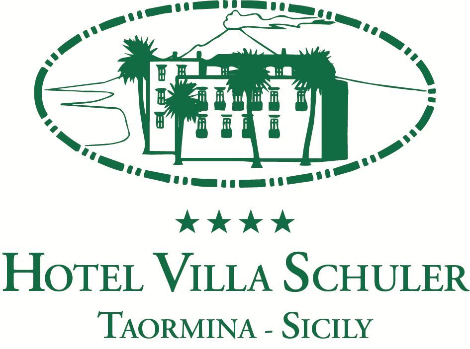 Hotel Villa Schuler logo with green palm trees and text “Taormina - Sicily”