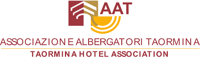 Logo of AAT Associazione Albergatori Taormina, with “Taormina Hotel Association” text on white background