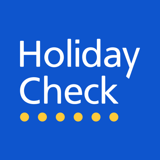 Blue Holiday Check logo with white text and yellow dots on a blue background