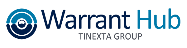 Logo di Warrant Hub: cerchi concentrici blu con il nome Warrant Hub in testo blu; TINEXTA GROUP sotto.