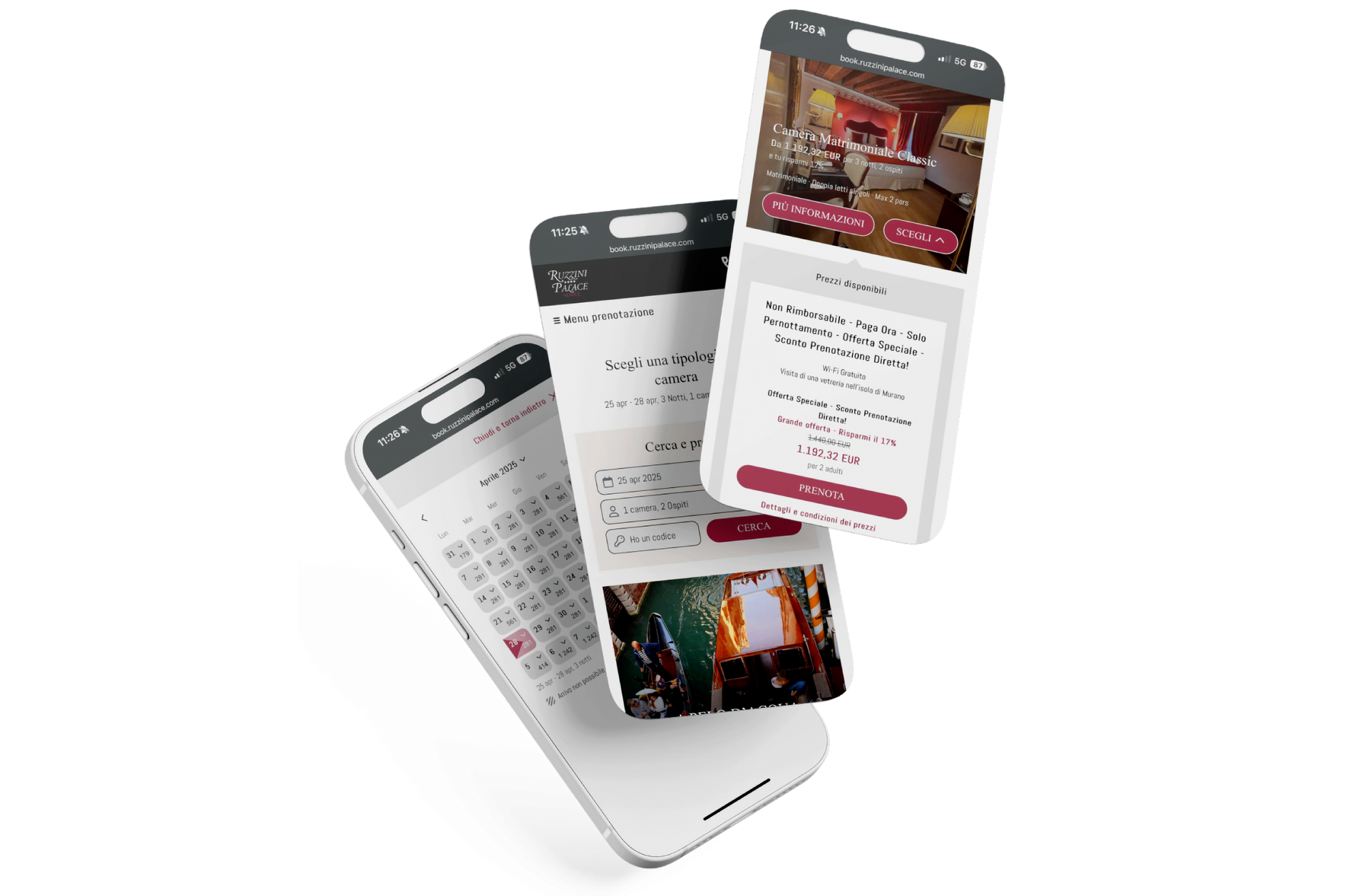 Tre fasi da mobile del sistema di prenotazione online Nozio V3R