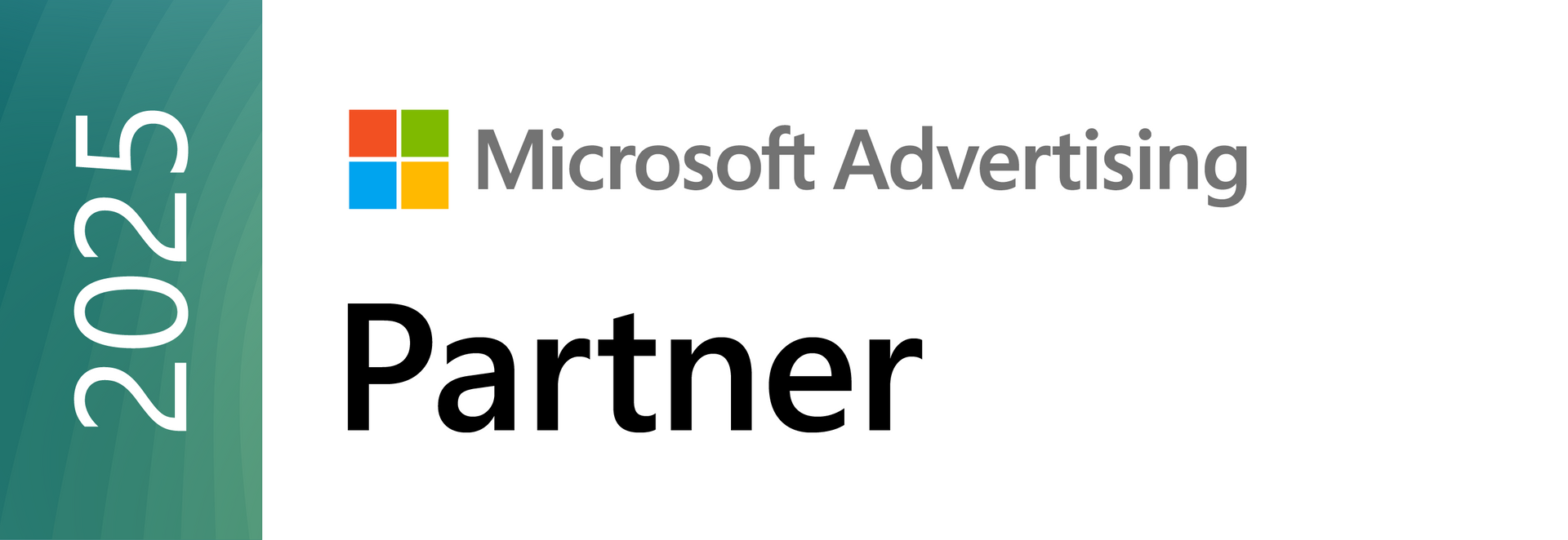 Badge Microsoft Advertising Partner 2024 con logo e testo Microsoft.