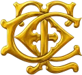 Monograma dorado ornamentado con las letras 