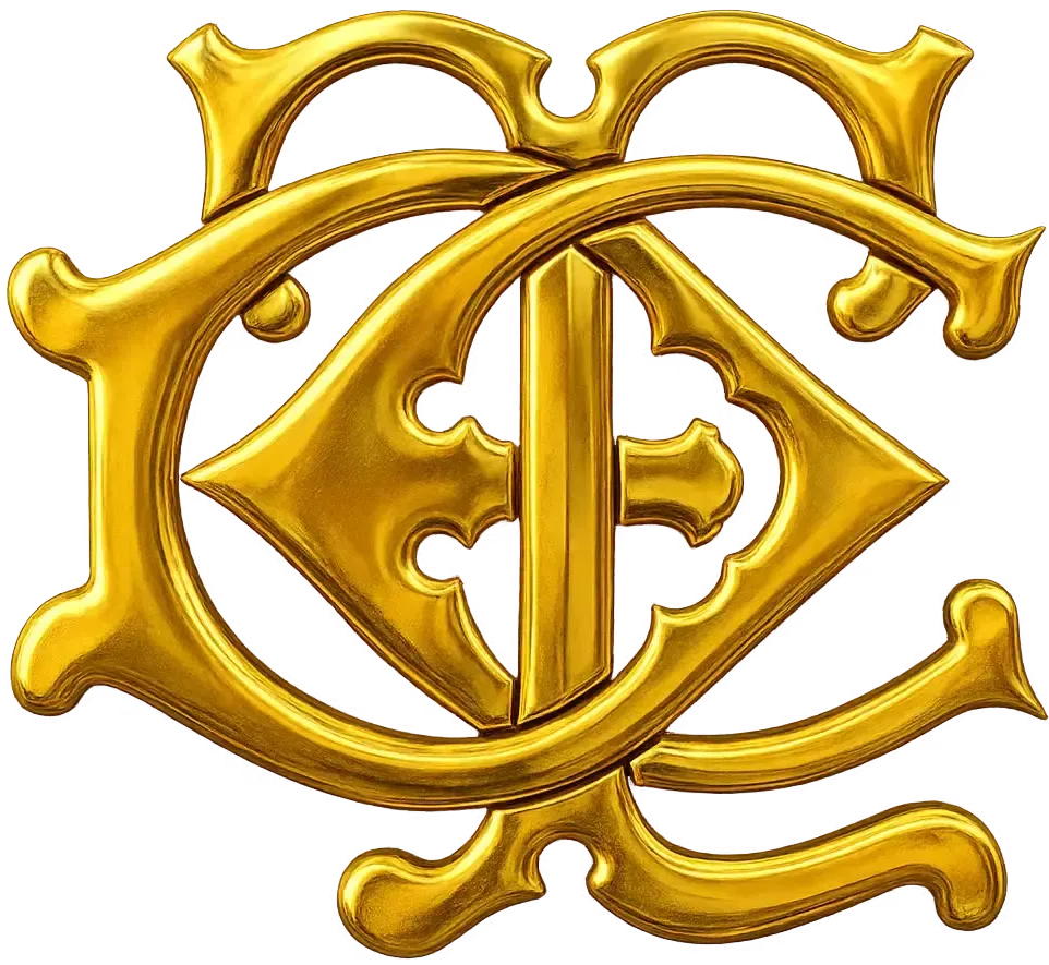 Monograma dorado ornamentado con las letras 
