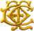 Un monograma dorado y estilizado con las letras 