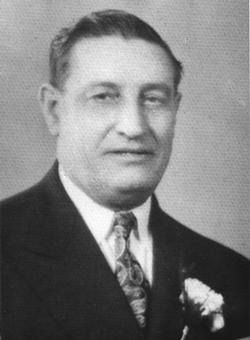 Man in suit and tie with flower on lapel, posing for portrait.