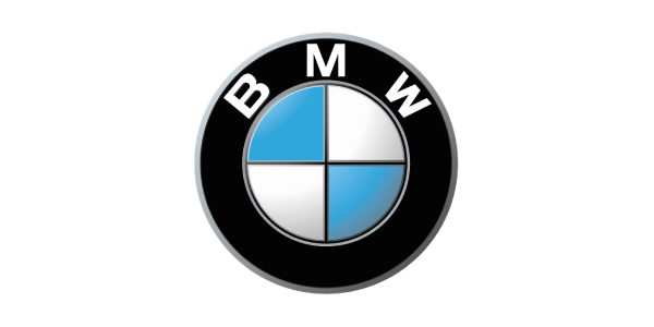 BMW logo with blue and white quartered circle on a black background