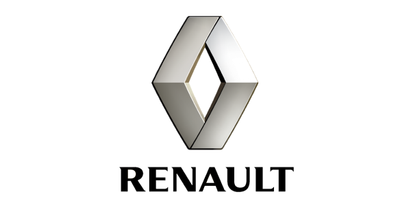 Renault logo with silver diamond emblem and black wordmark